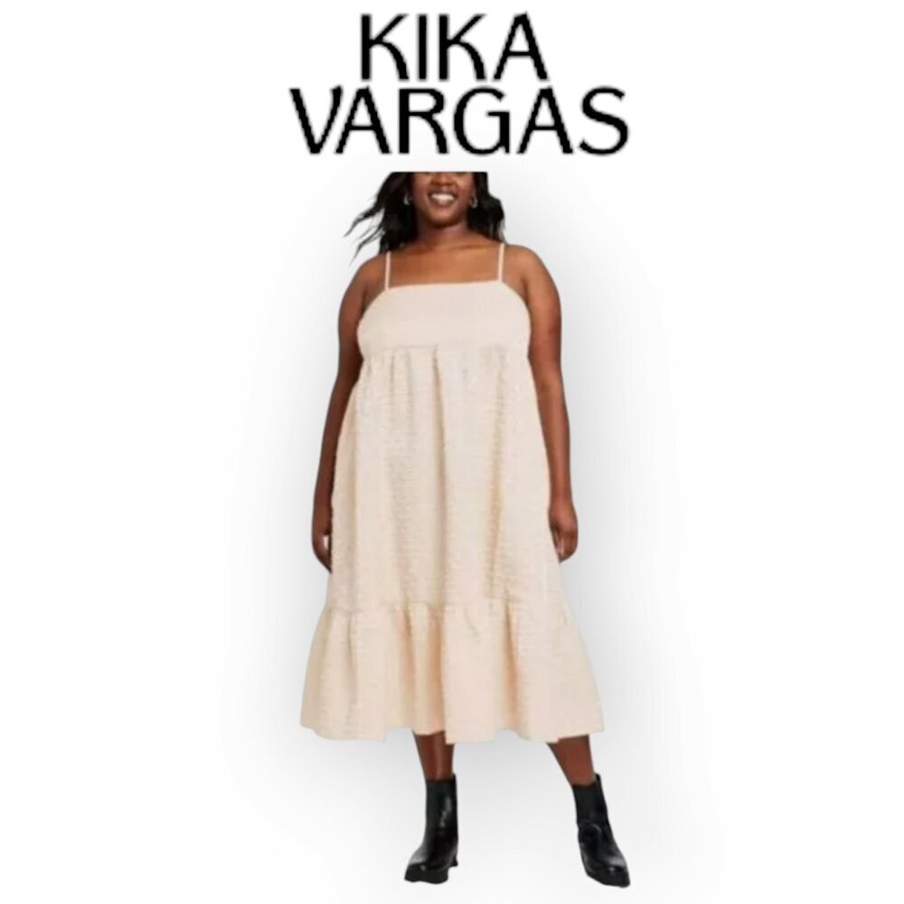 Kika Vargas x Target Cream Fairycore Midi Dress Empire Waist Size 1X Textured